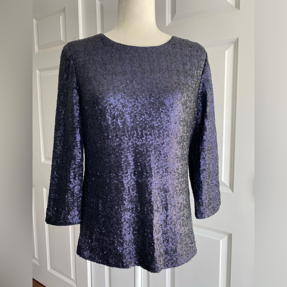 Boden Emmy Sequin Top Bow Tie Back 4 Navy Blue NWT